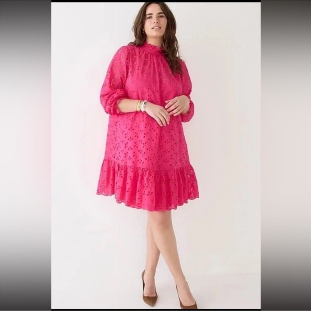 J. Crew Ruffleneck Mini Dress In‎ Eyelet Pink Size XS